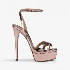 Pink Gold Metal Le Silla LOLA SANDAL 140 mm | USA_LS14692