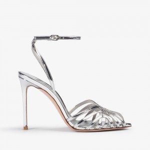 Silver Metal Le Silla EMBRACE SANDAL 110 mm | USA_LS24046