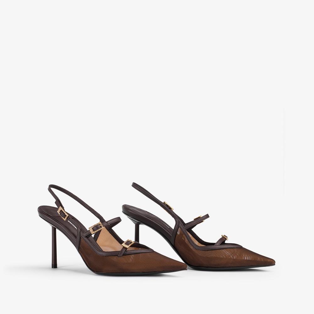 Dark Chocolate Brown Le Silla MORGANA SLINGBACK 80 mm | USA_LS71544