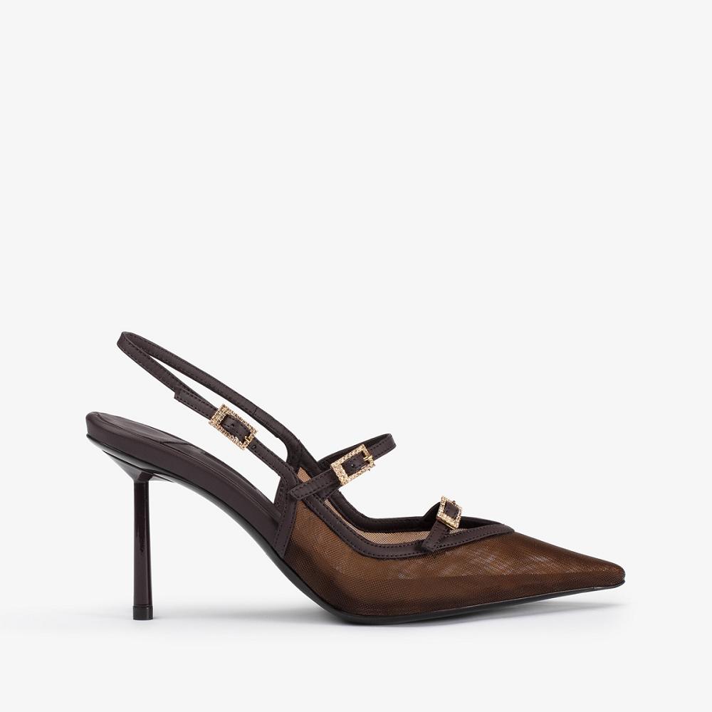 Dark Chocolate Brown Le Silla MORGANA SLINGBACK 80 mm | USA_LS71544