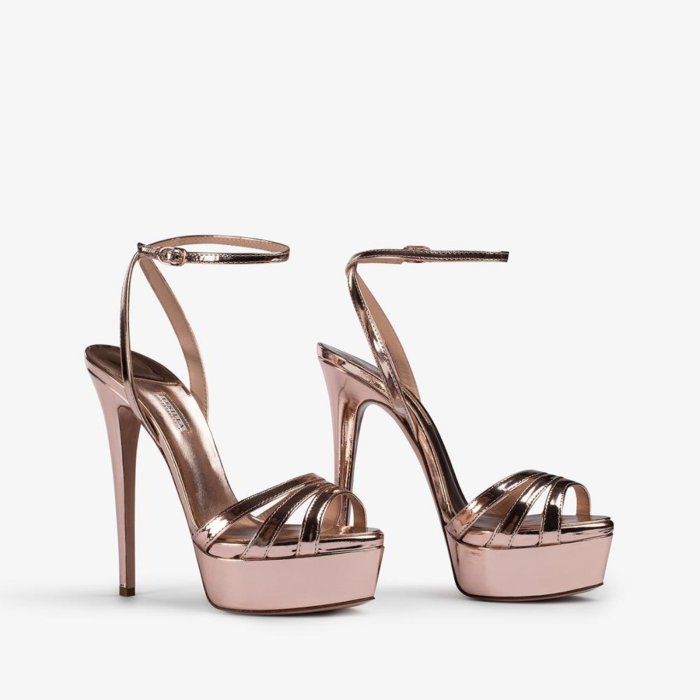 Pink Gold Metal Le Silla LOLA SANDAL 140 mm | USA_LS14692