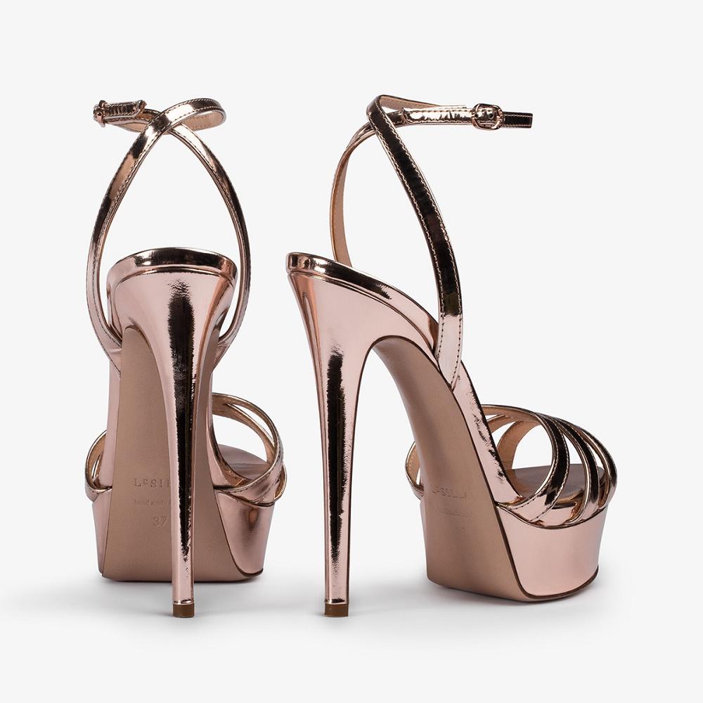 Pink Gold Metal Le Silla LOLA SANDAL 140 mm | USA_LS14692