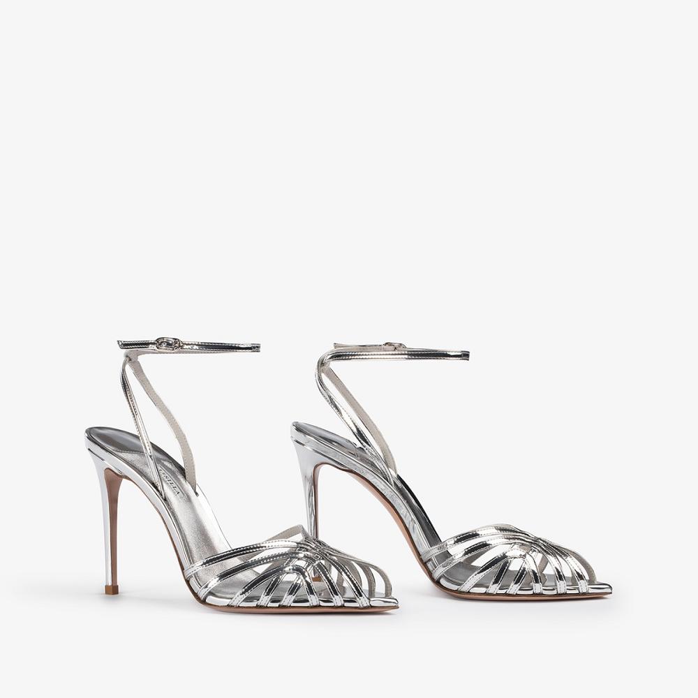 Silver Metal Le Silla EMBRACE SANDAL 110 mm | USA_LS24046