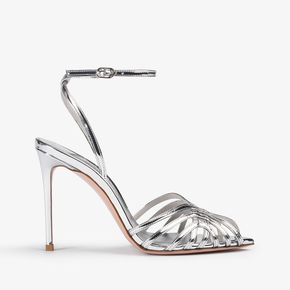 Silver Metal Le Silla EMBRACE SANDAL 110 mm | USA_LS24046