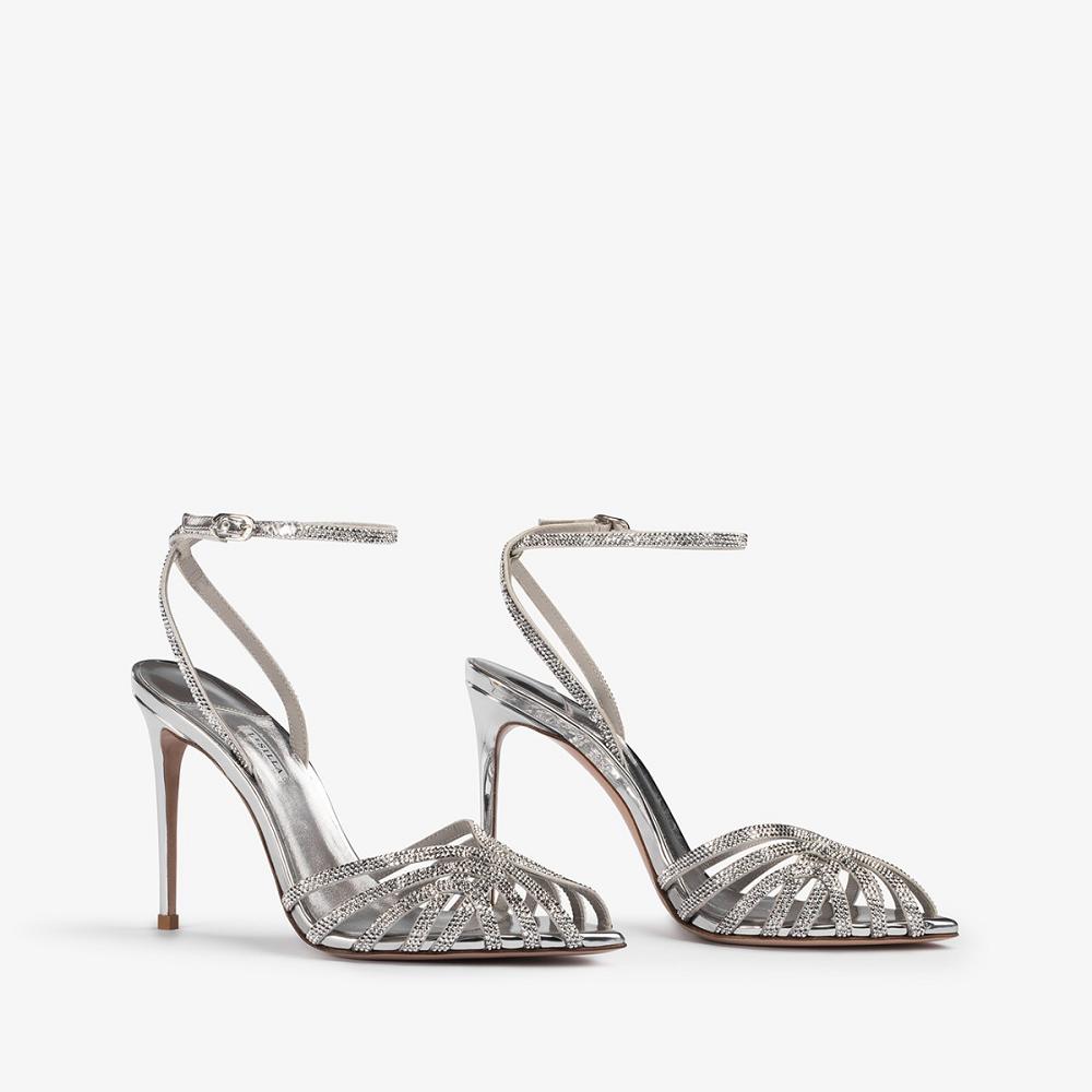 Silver Metal Le Silla EMBRACE SANDAL 110 mm | USA_LS77716