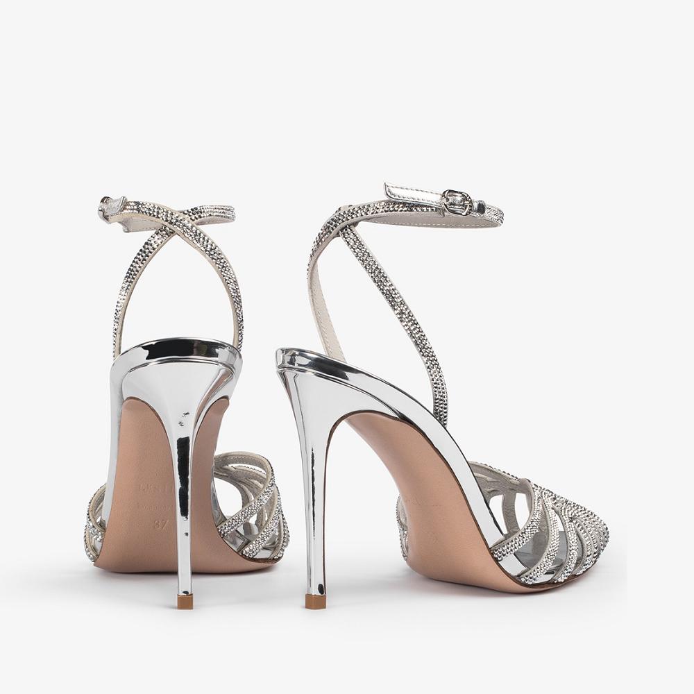 Silver Metal Le Silla EMBRACE SANDAL 110 mm | USA_LS77716