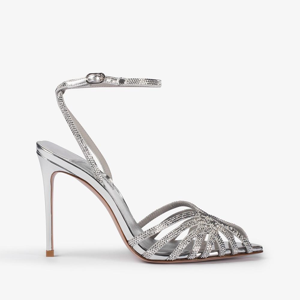 Silver Metal Le Silla EMBRACE SANDAL 110 mm | USA_LS77716