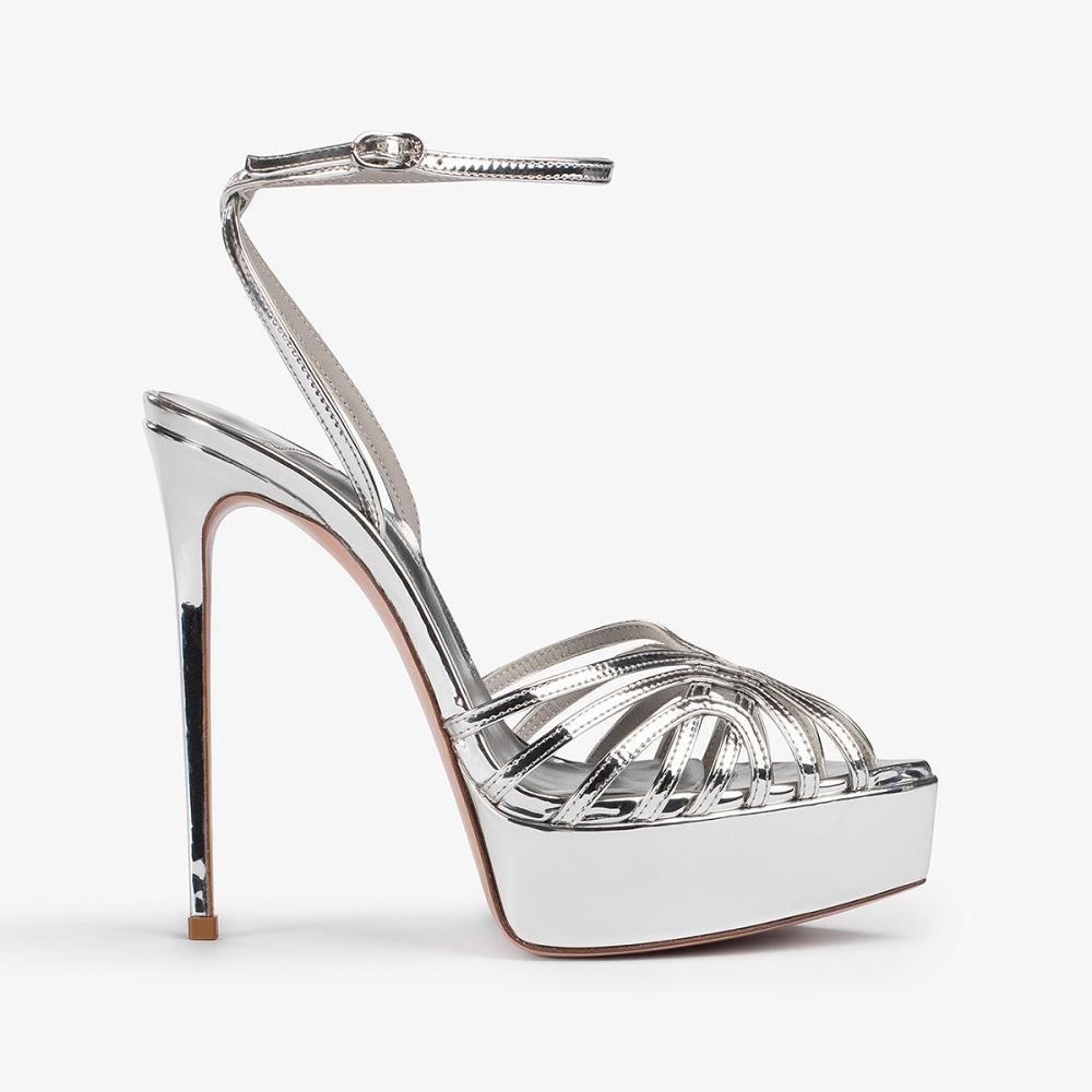 Silver Metal Le Silla EMBRACE SANDAL 140 mm | USA_LS17630